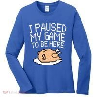 I Paused My Game To Be Here Pixel Turkey Women's Long Sleeve Shirt thumb 0