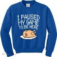 I Paused My Game To Be Here Pixel Turkey Kids Sweatshirt thumb 0