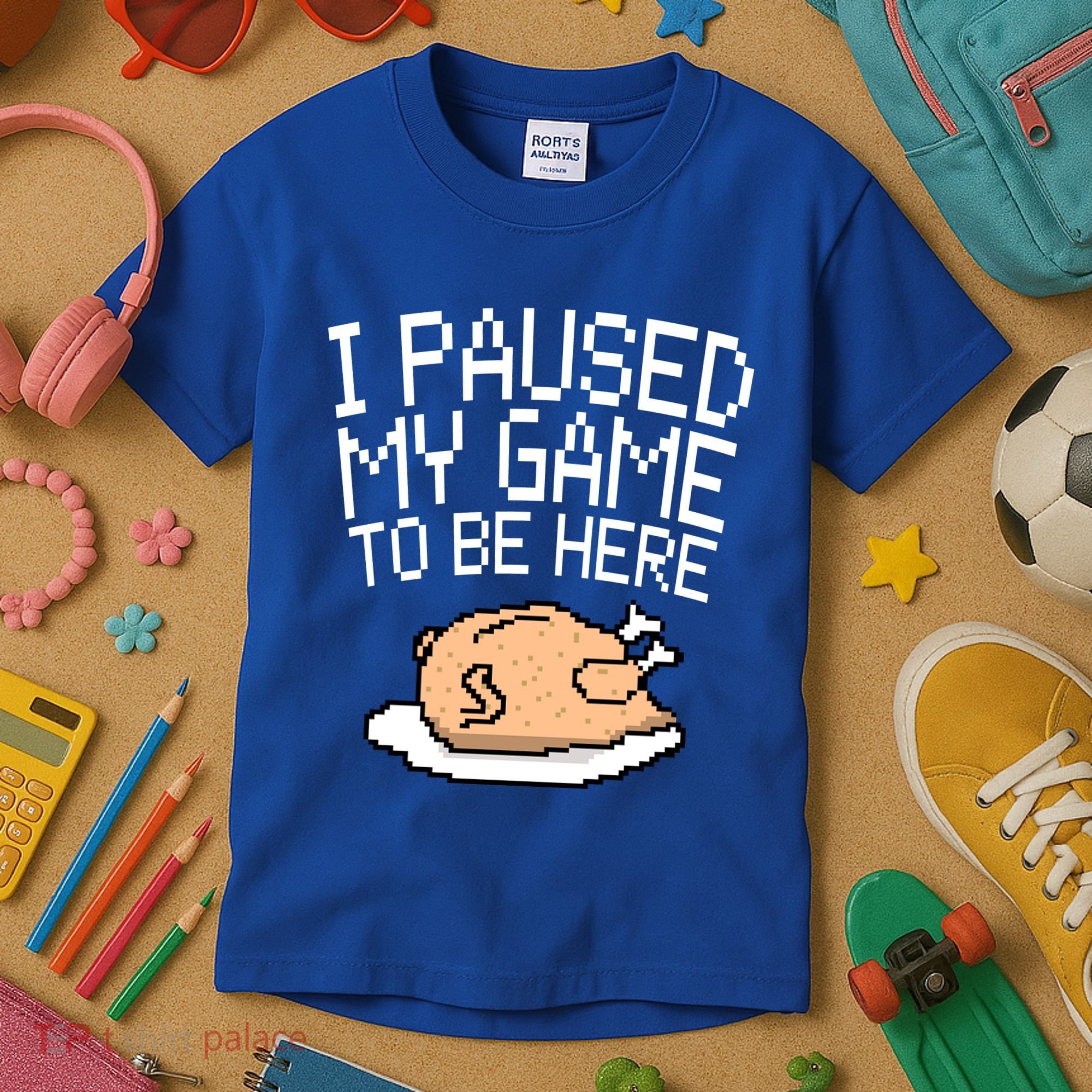 I Paused My Game To Be Here Pixel Turkey Kids T-Shirt