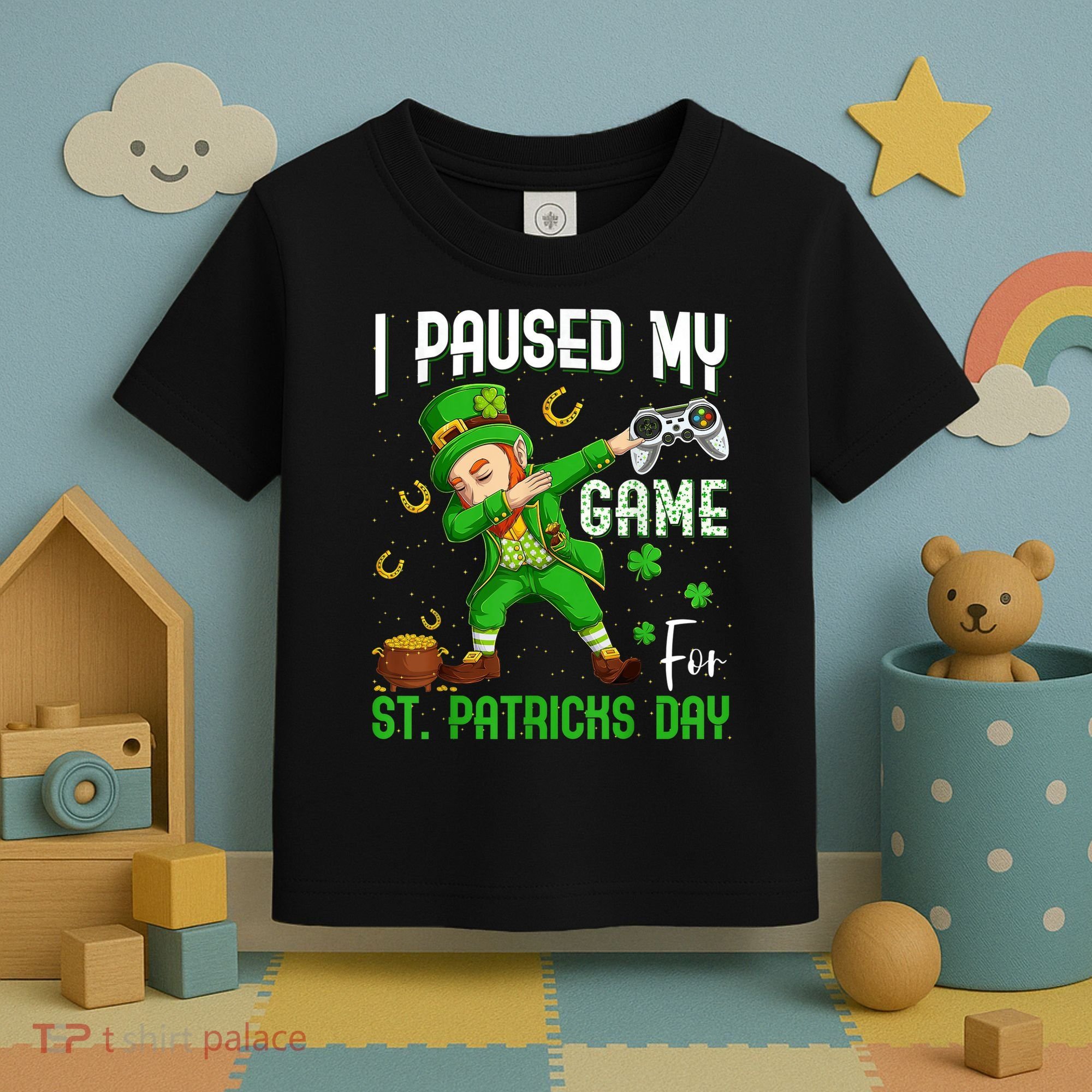 I Paused My Game For St Patricks Day Dabbing Leprechaun Boys Toddler T-Shirt