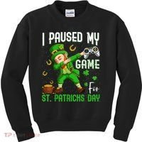 I Paused My Game For St Patricks Day Dabbing Leprechaun Boys Kids Sweatshirt thumb 0