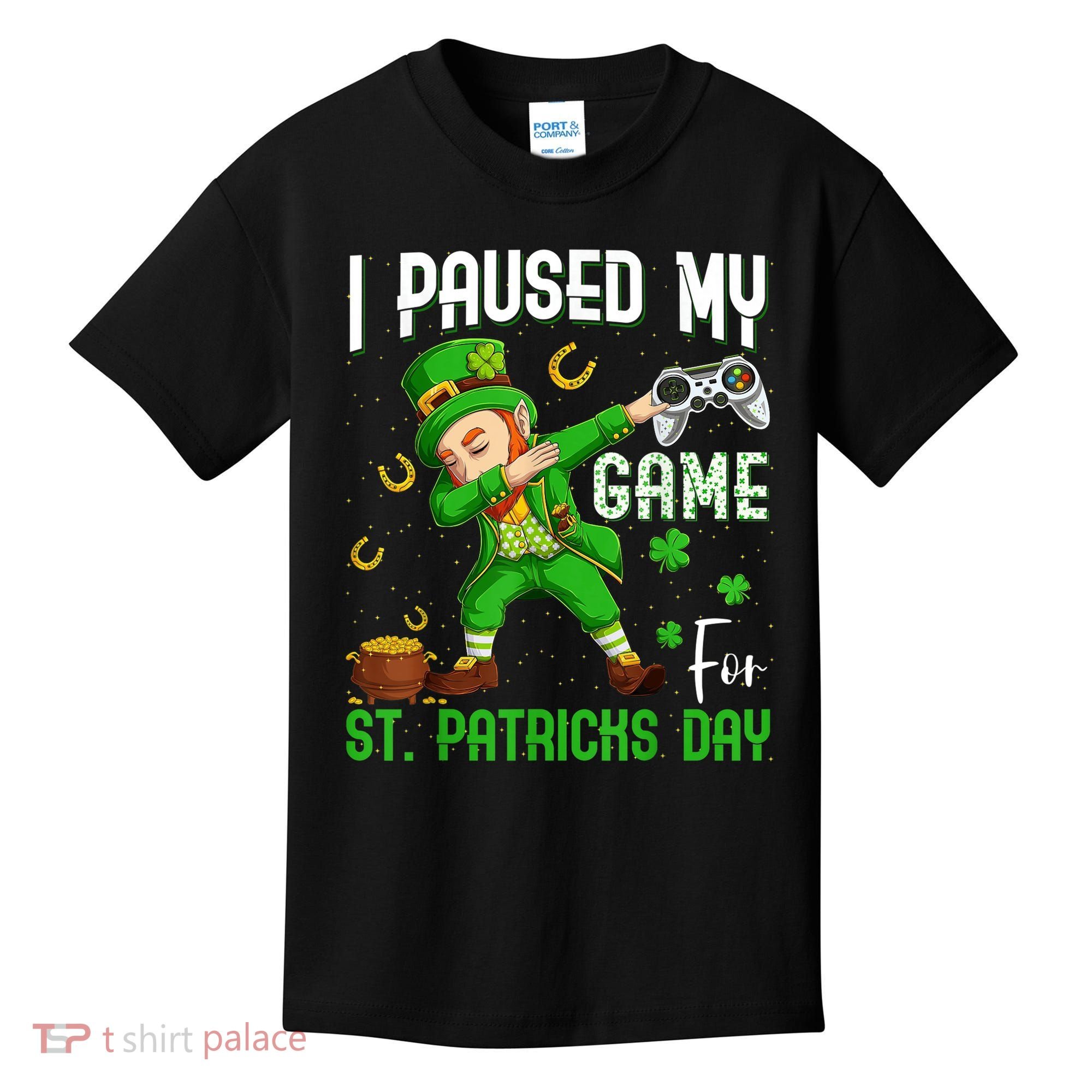 I Paused My Game For St Patricks Day Dabbing Leprechaun Boys Kids T-Shirt