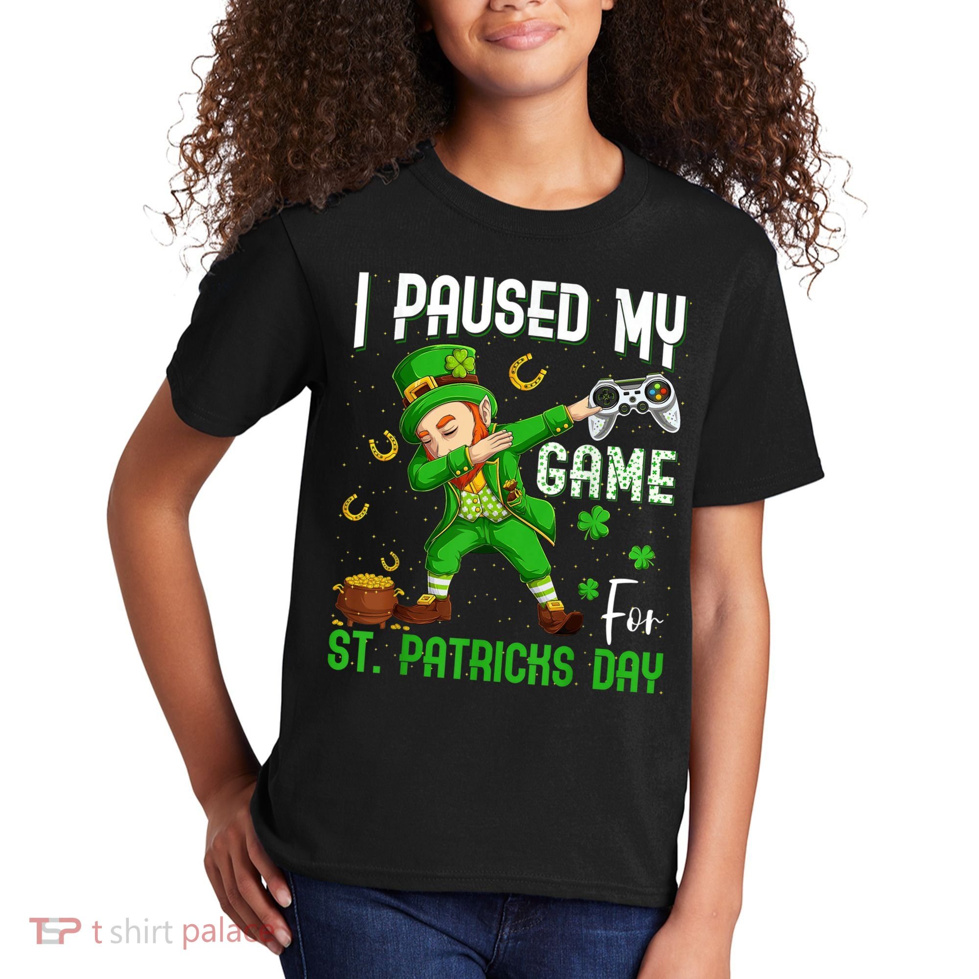 I Paused My Game For St Patricks Day Dabbing Leprechaun Boys Kids T-Shirt