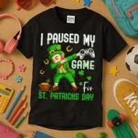 I Paused My Game For St Patricks Day Dabbing Leprechaun Boys Kids T-Shirt thumb 3