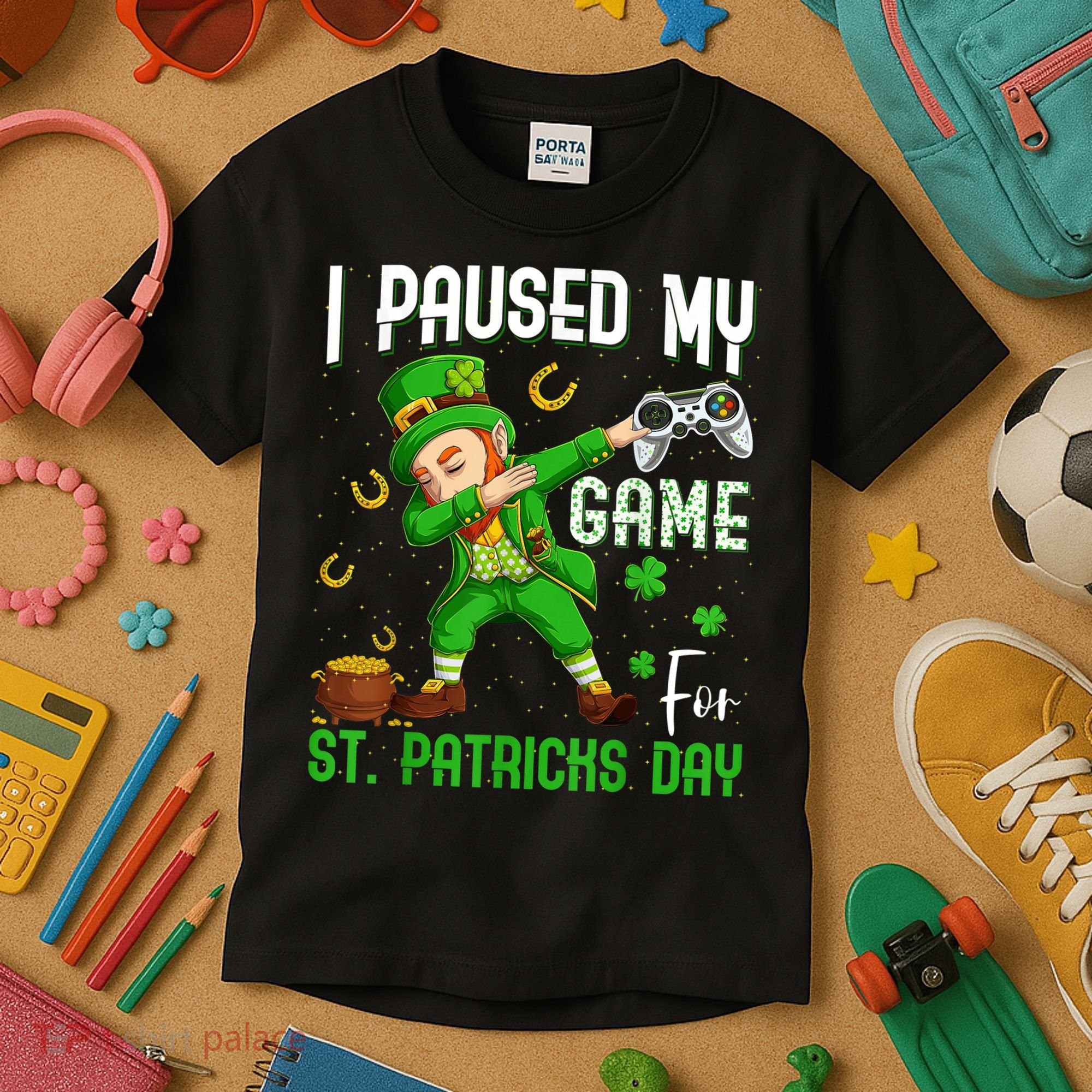I Paused My Game For St Patricks Day Dabbing Leprechaun Boys Kids T-Shirt