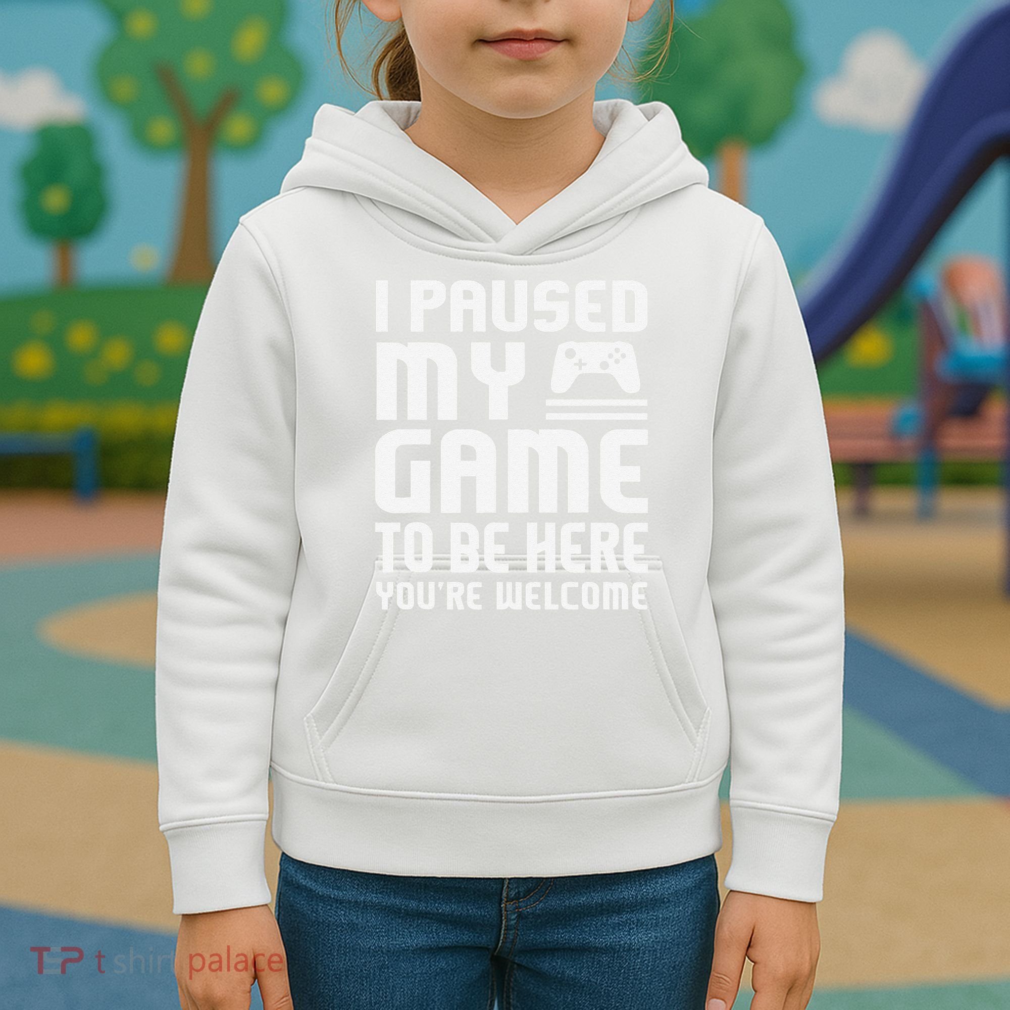 I Paused My Game To Be Here  Funny Video Gamers Gift  Kids Hoodie