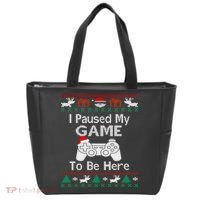 I paused my game to be here ugly christmas sweater Tote Bag thumb 0