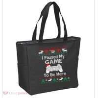 I paused my game to be here ugly christmas sweater Tote Bag thumb 2