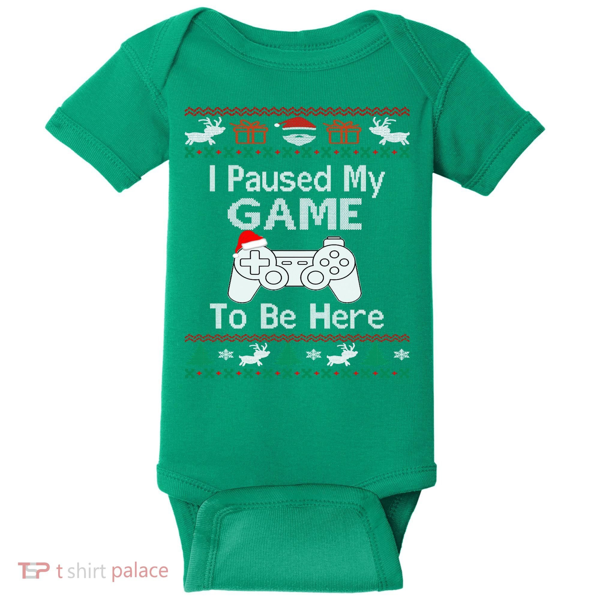 I paused my game to be here ugly christmas sweater Baby Bodysuit