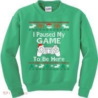 I paused my game to be here ugly christmas sweater Kids Sweatshirt thumb 0