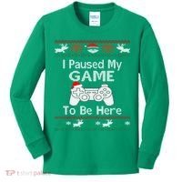 I paused my game to be here ugly christmas sweater Kids Long Sleeve Shirt thumb 0
