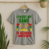 I Pause My Game To Celebrate Juneteenth Gamer T-Shirt thumb 2