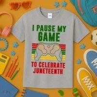 I Pause My Game To Celebrate Juneteenth Gamer Kids T-Shirt thumb 3