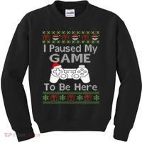 I Paused My Game To Be Here Ugly Sweater Funny Christmas  Kids Sweatshirt thumb 0