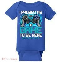 I Paused My Game To Be Here Cool Gift Funny Video Gamer Boys Gift Baby Bodysuit thumb 0