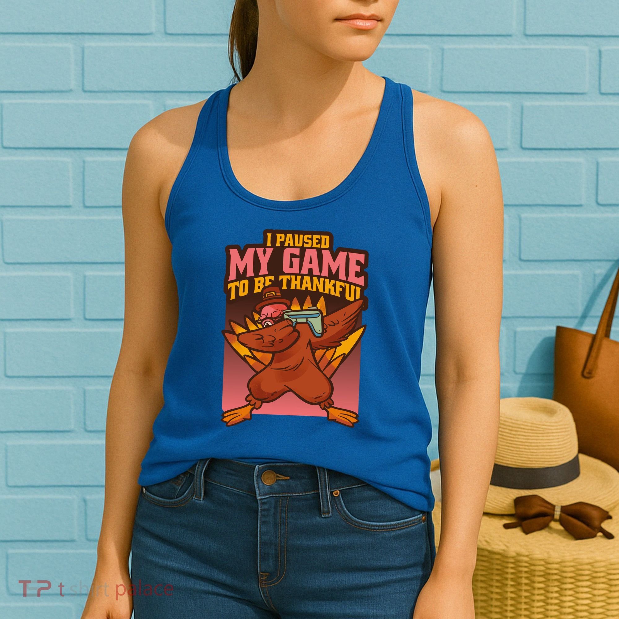 I Paused My Game To Be Thankful Funny Thanksgiving Gamer Women's Tank Top