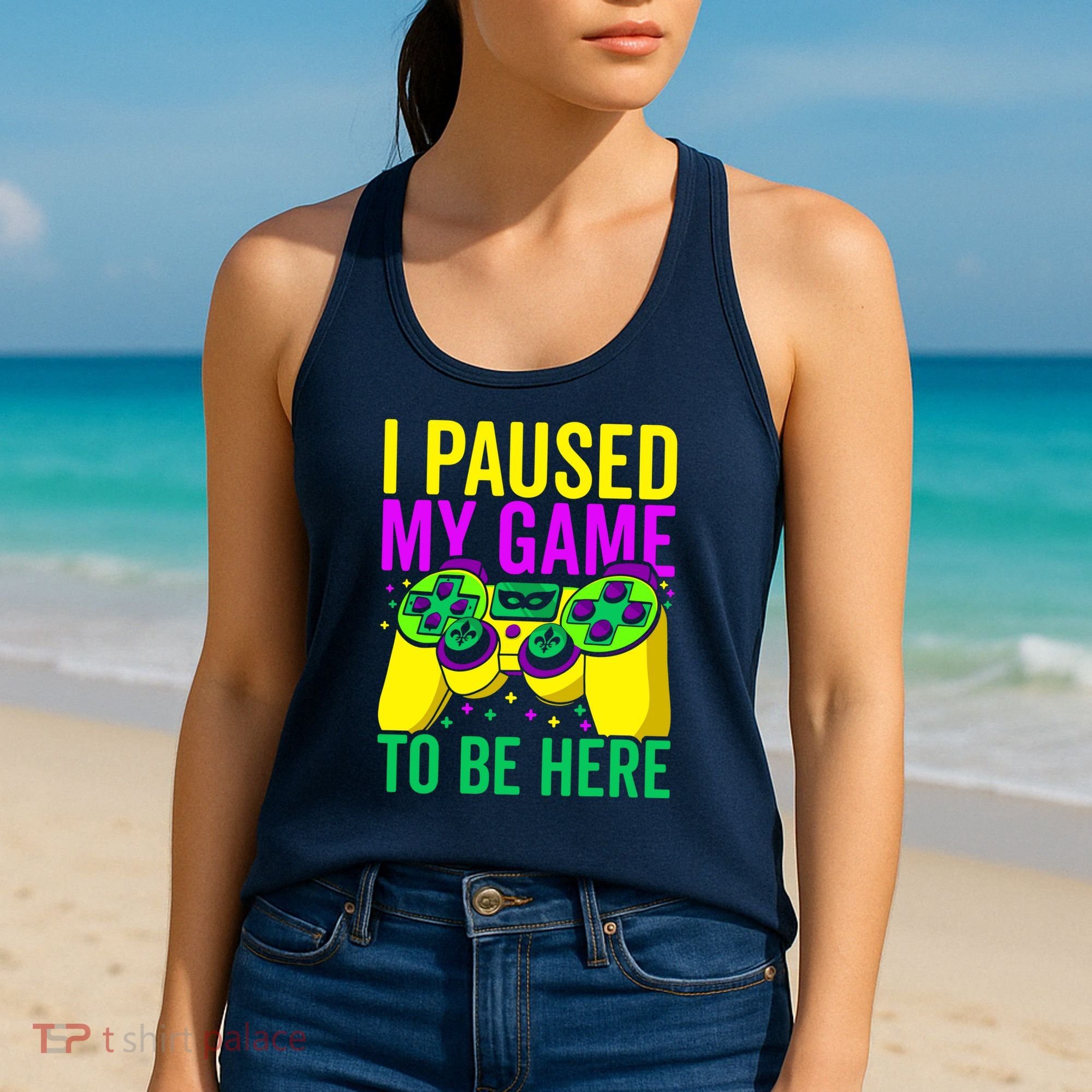I Paused My Game To Be Here Video Game Beads Mardi Gras Women's Tank Top