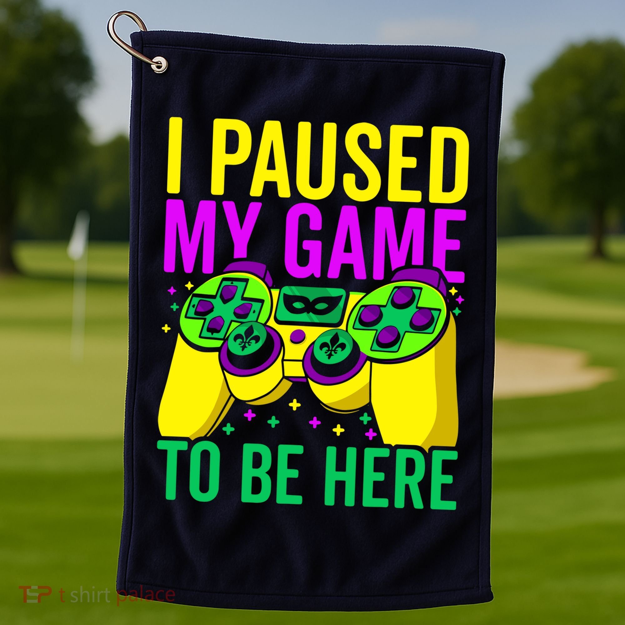 I Paused My Game To Be Here Video Game Beads Mardi Gras Golf Towel