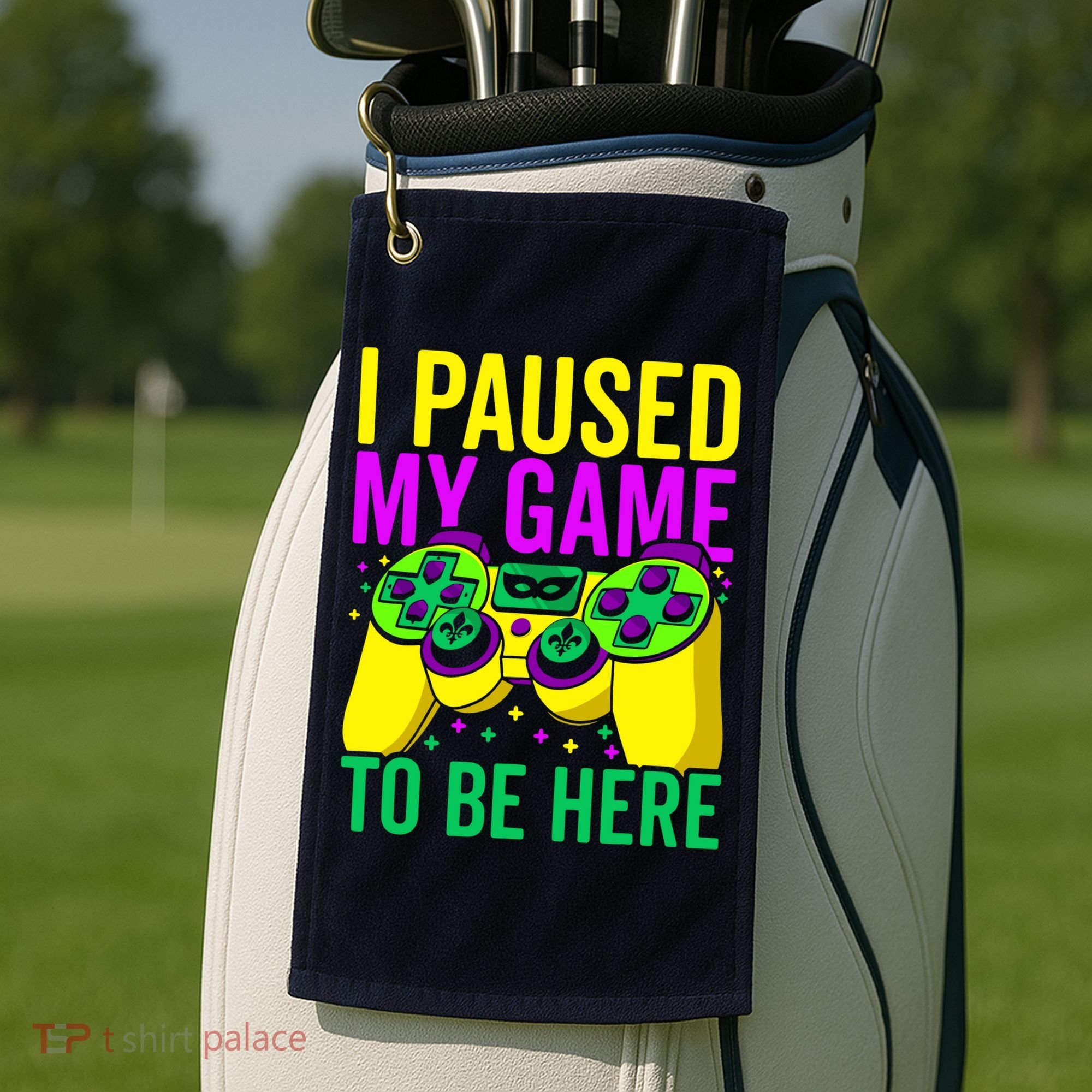 I Paused My Game To Be Here Video Game Beads Mardi Gras Golf Towel