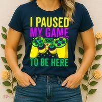 I Paused My Game To Be Here Video Game Beads Mardi Gras Women's T-Shirt thumb 2