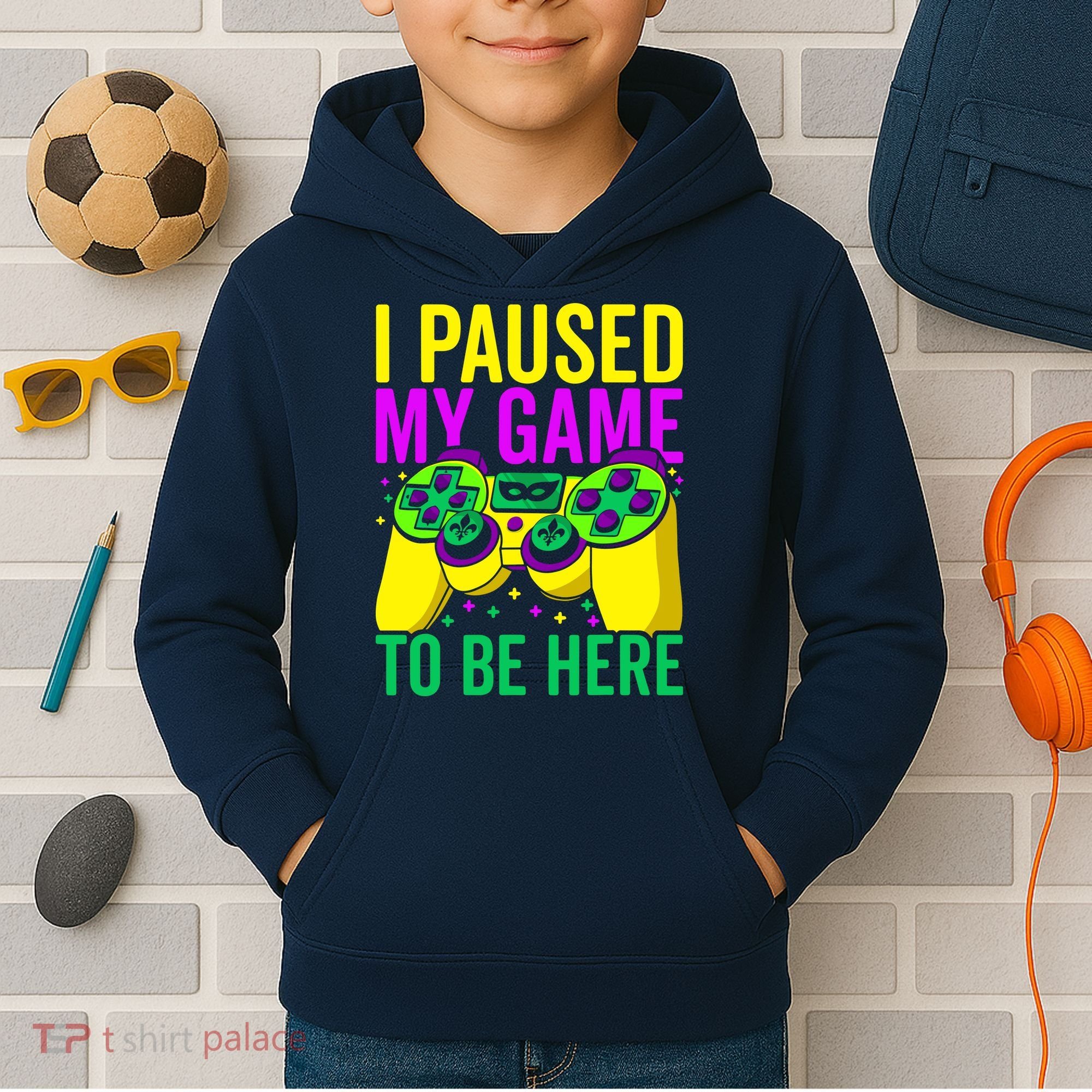 I Paused My Game To Be Here Video Game Beads Mardi Gras Kids Hoodie