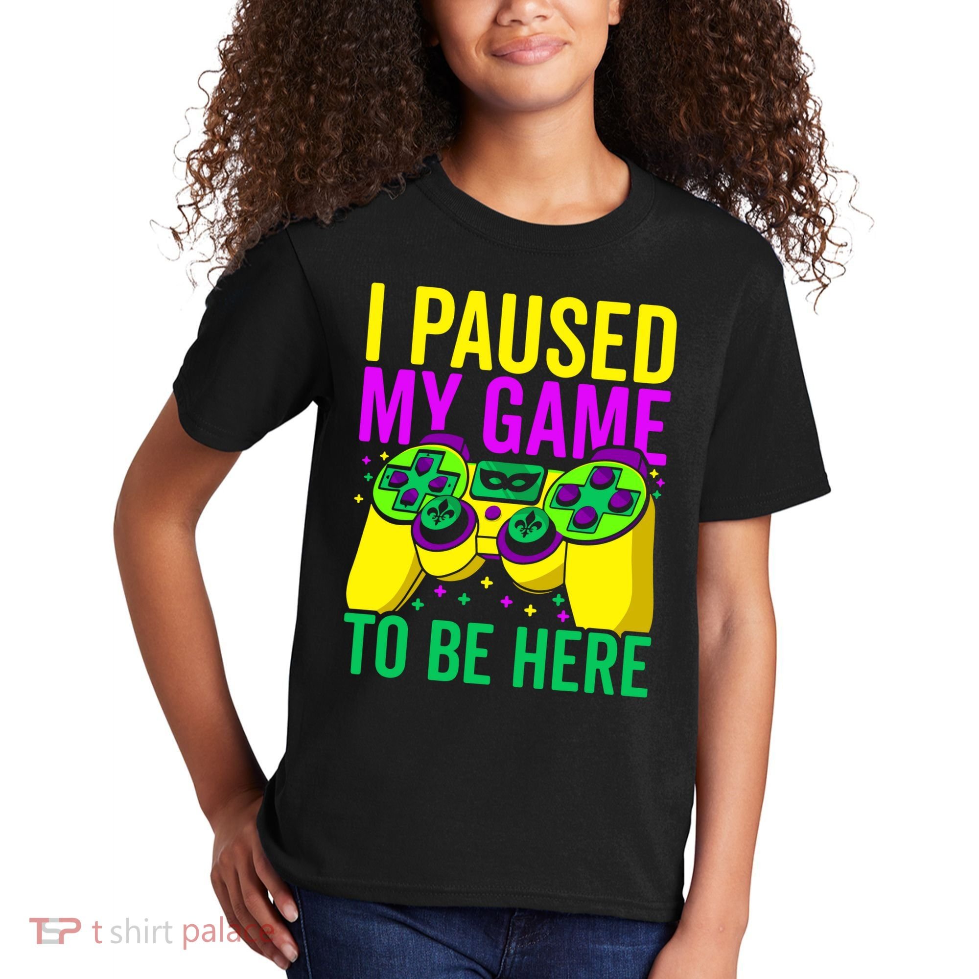 I Paused My Game To Be Here Video Game Beads Mardi Gras Kids T-Shirt