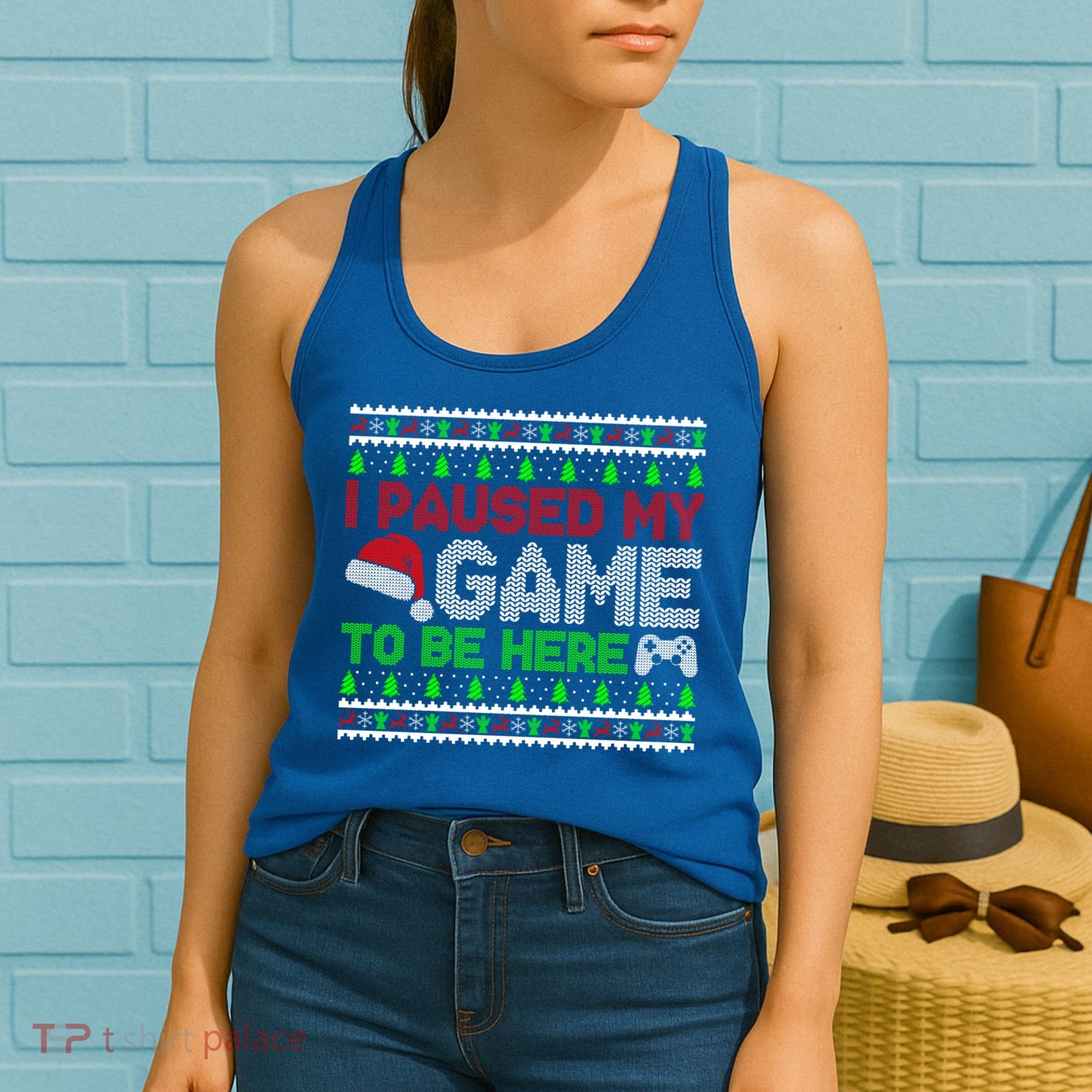 I Paused My Game To Be Here Christmas Gamer Ugly Gift Women's Tank Top