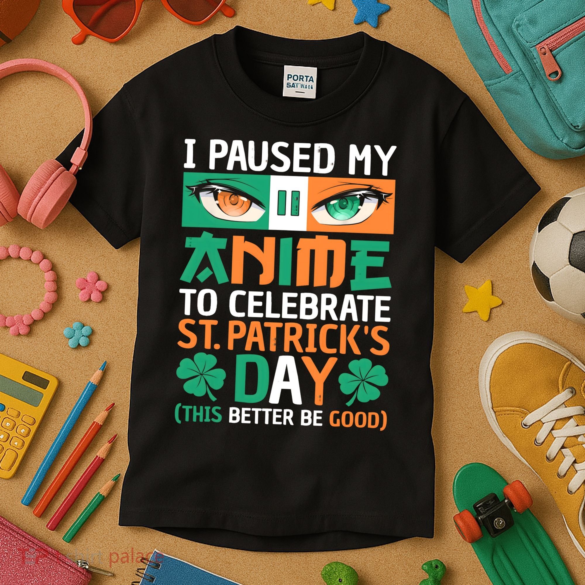 I Paused My Anime To Celebrate St Patricks Day Funny Anime Kids T-Shirt