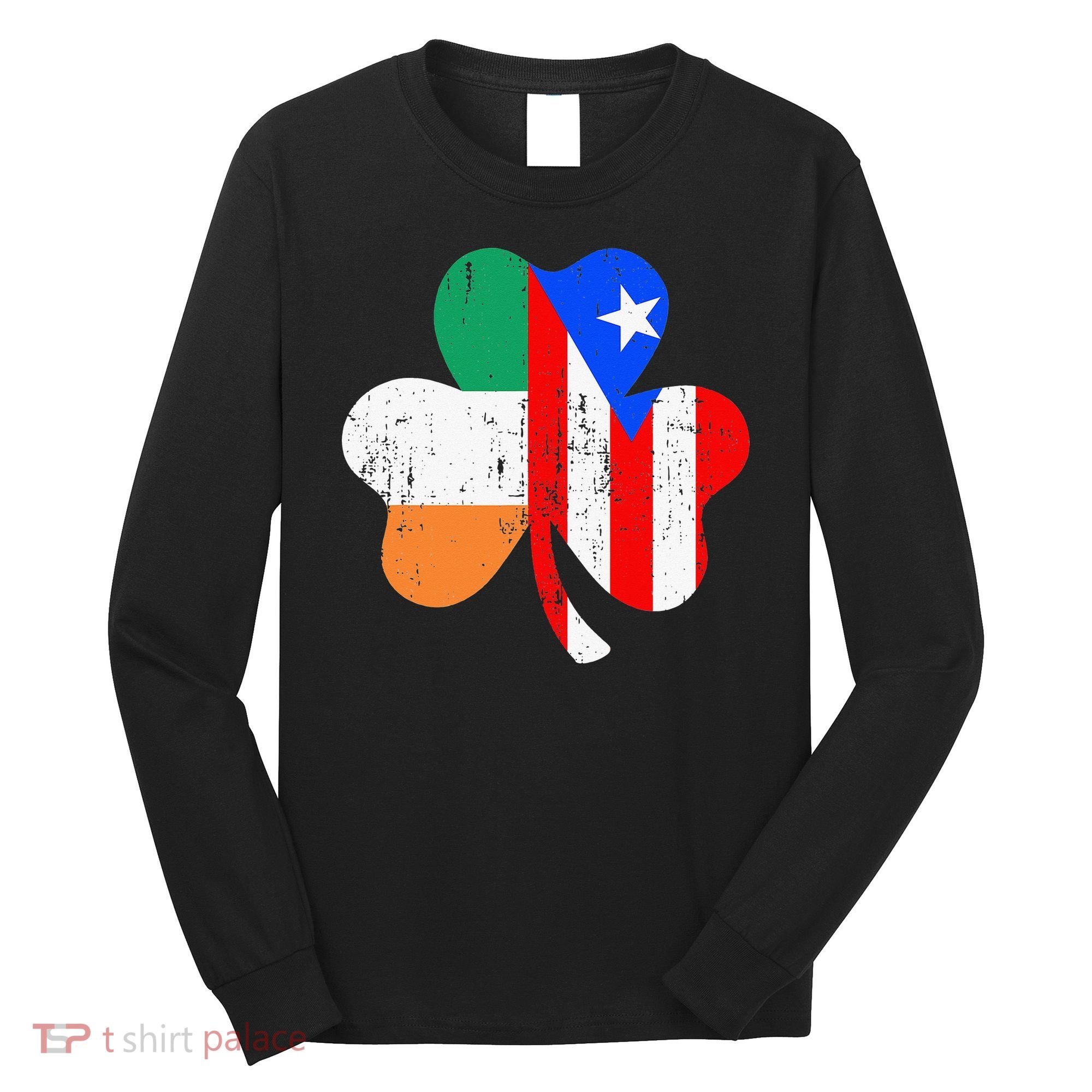 ireland puerto rico flag for rican Shamrock Long Sleeve Shirt