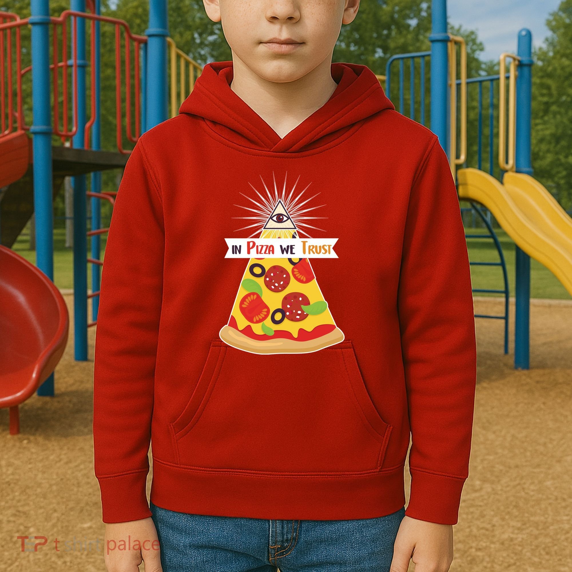 In Pizza We Trust Kids Hoodie