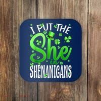 I Put The She In The Shenanigans Shamrock St Patricks Day Coaster thumb 0