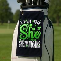 I Put The She In The Shenanigans Shamrock St Patricks Day Golf Towel thumb 2