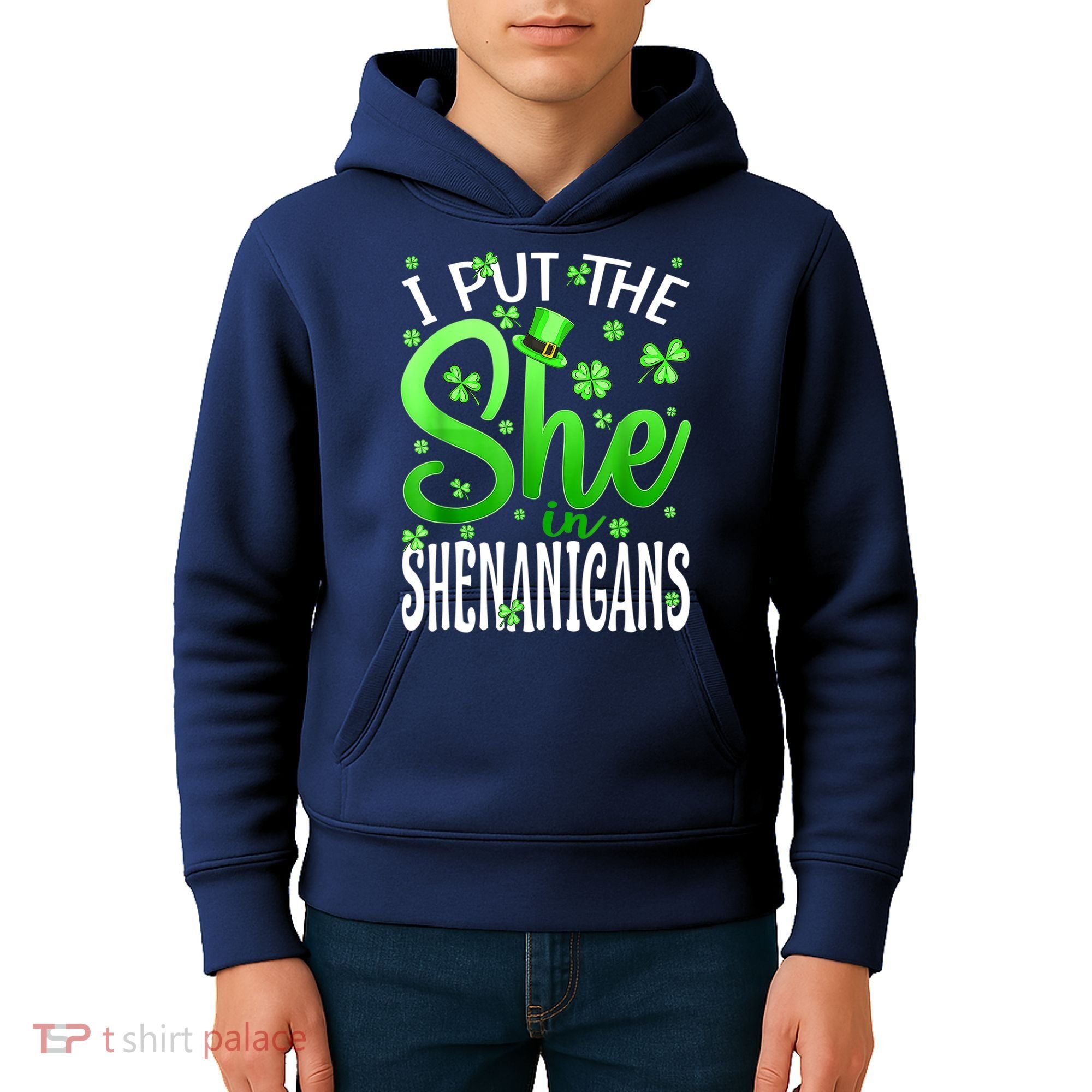 I Put The She In The Shenanigans Shamrock St Patricks Day Kids Hoodie