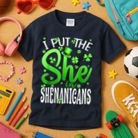 I Put The She In The Shenanigans Shamrock St Patricks Day Kids T-Shirt thumb 3