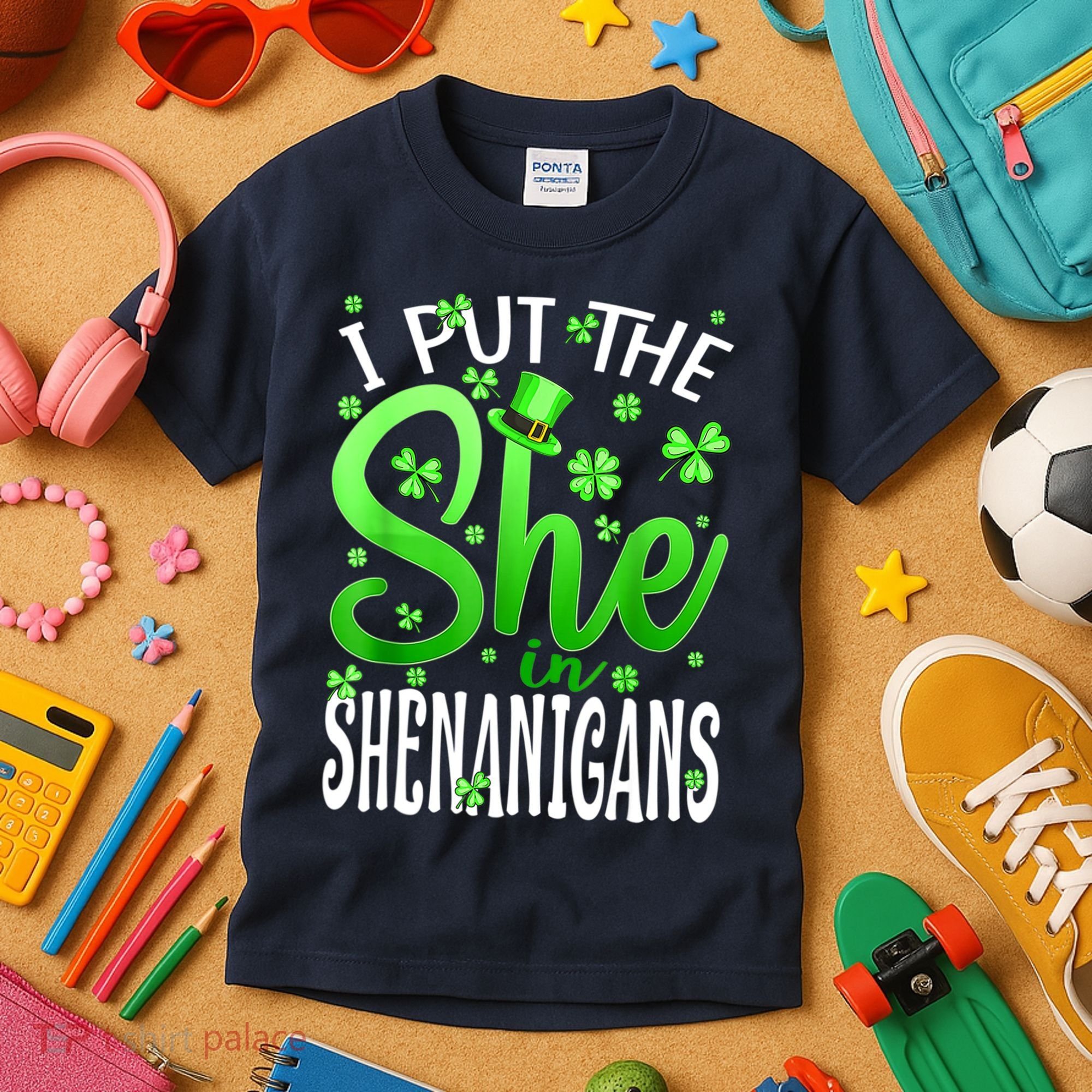 I Put The She In The Shenanigans Shamrock St Patricks Day Kids T-Shirt