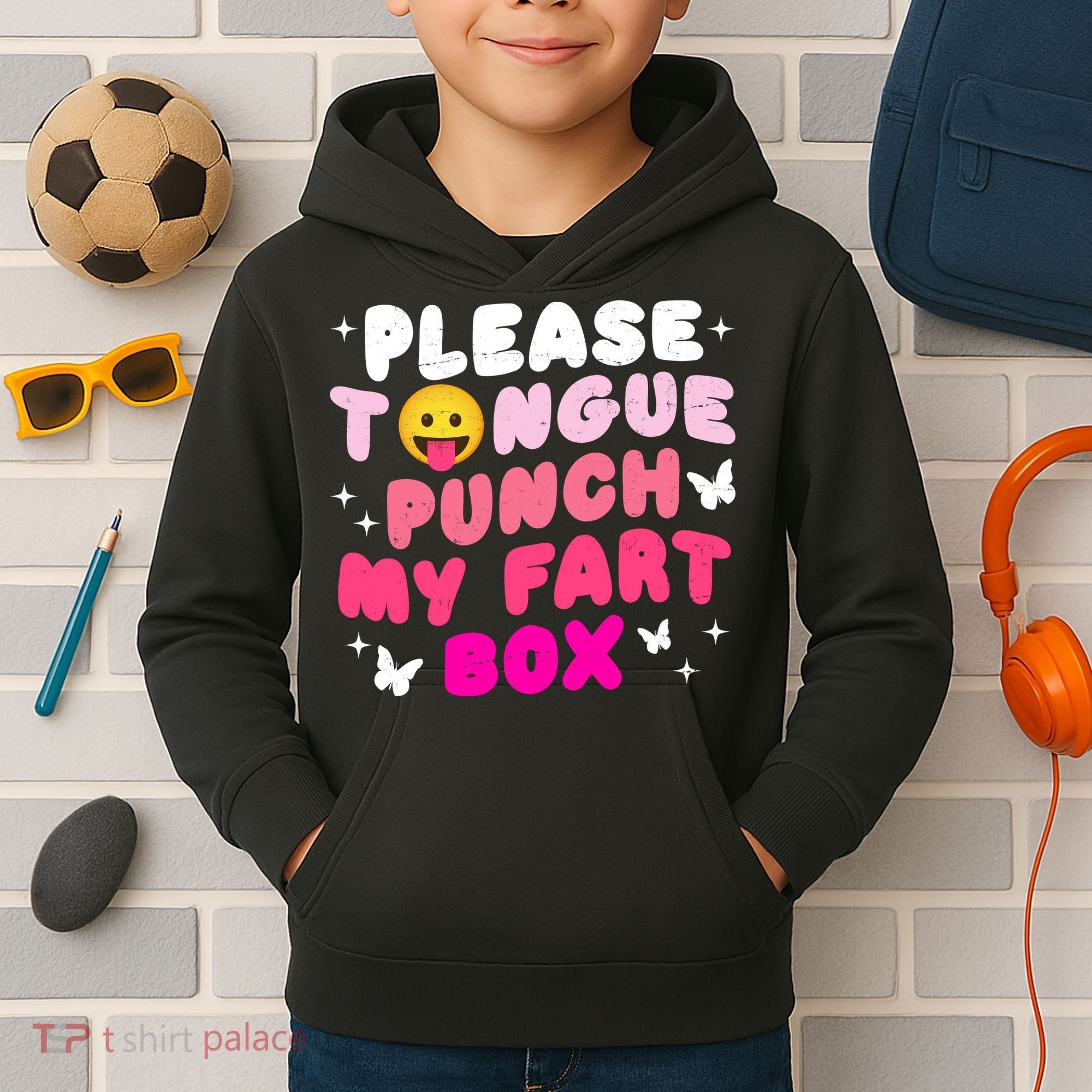 Inappropriate Please Tongue Punch My Fart Box Funny Kids Hoodie