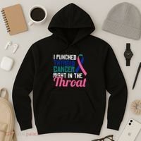 I Punched Thyroid Cancer Right In The Throat Awareness Funny Hoodie thumb 3