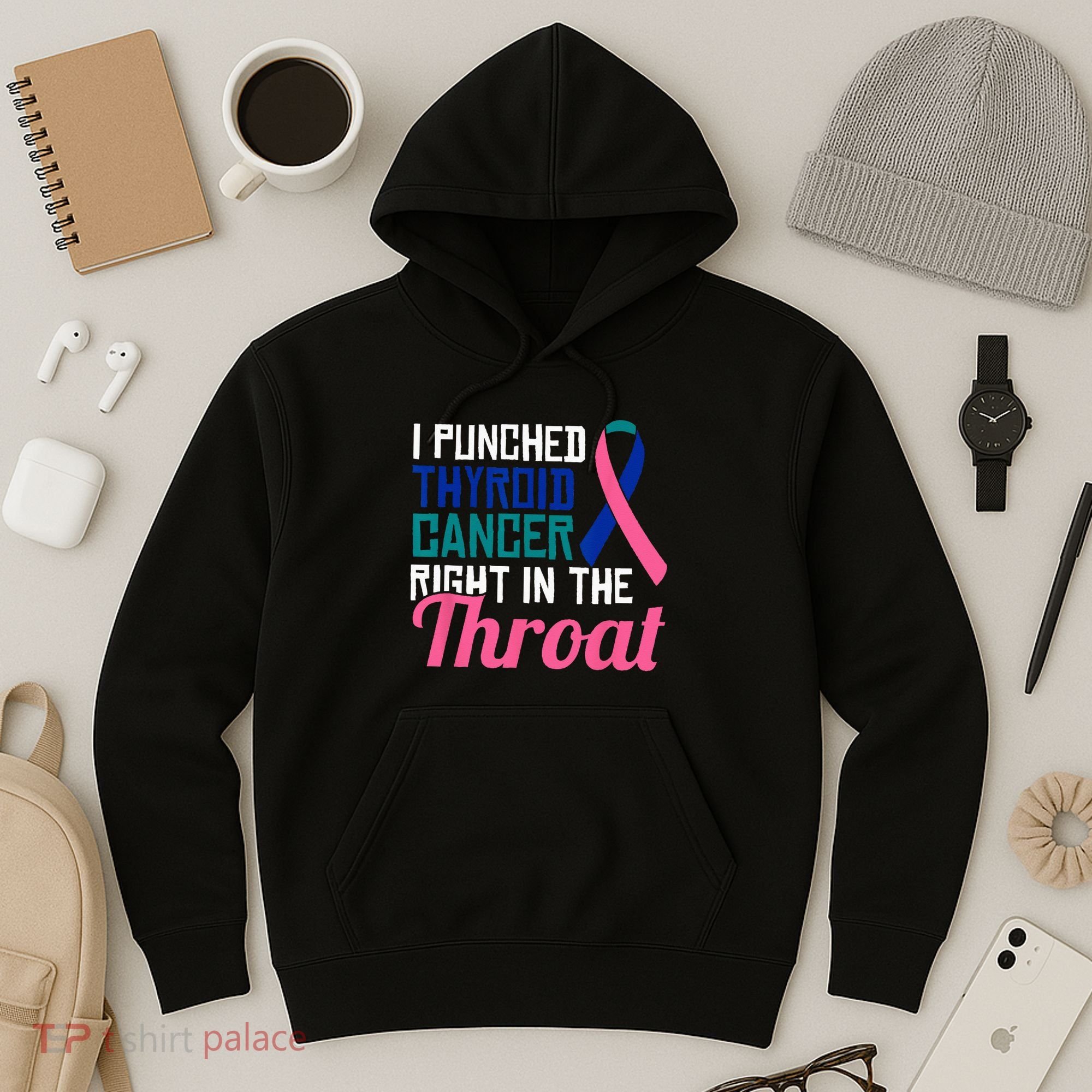 I Punched Thyroid Cancer Right In The Throat Awareness Funny Hoodie