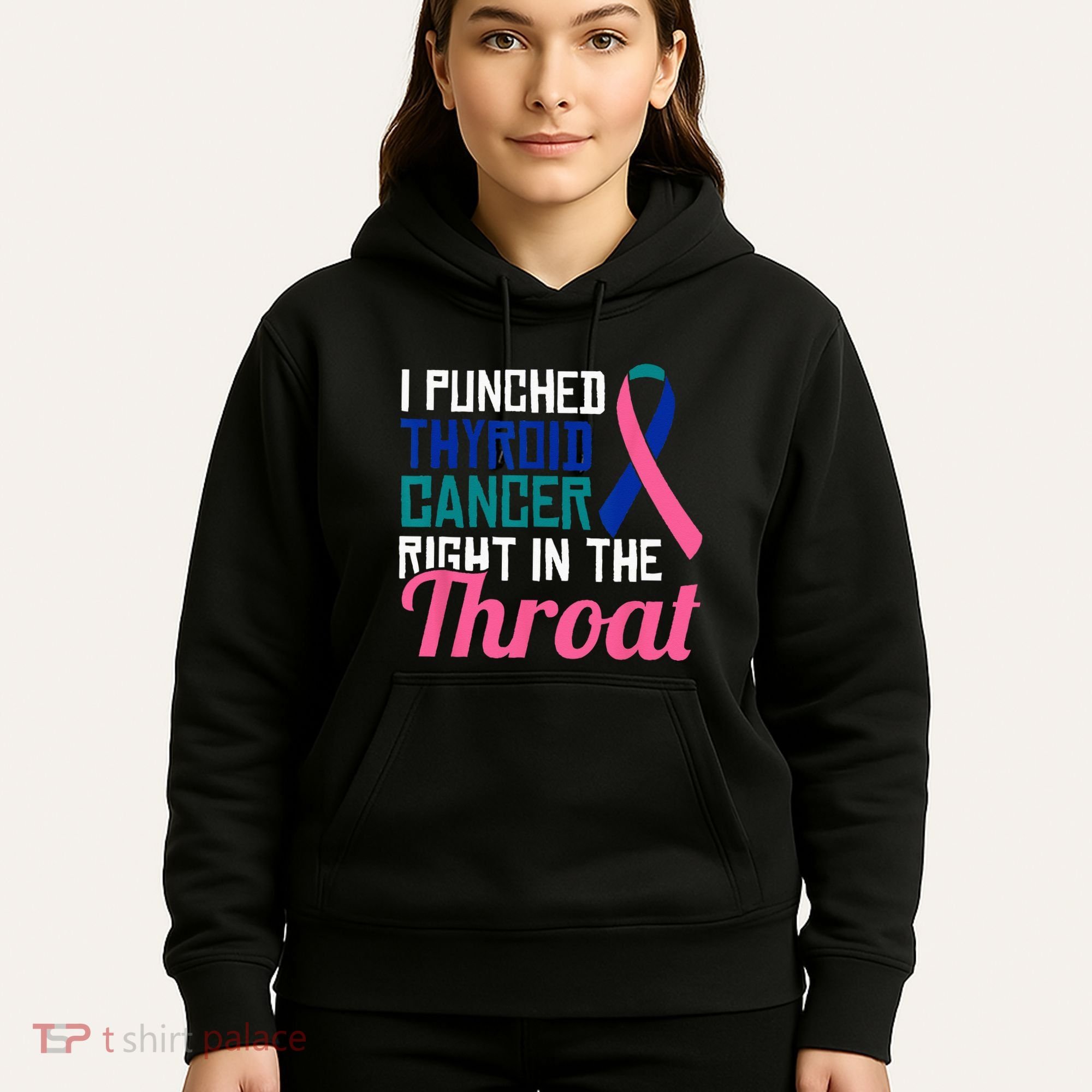 I Punched Thyroid Cancer Right In The Throat Awareness Funny Hoodie