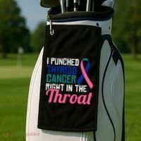 I Punched Thyroid Cancer Right In The Throat Awareness Funny Golf Towel thumb 2