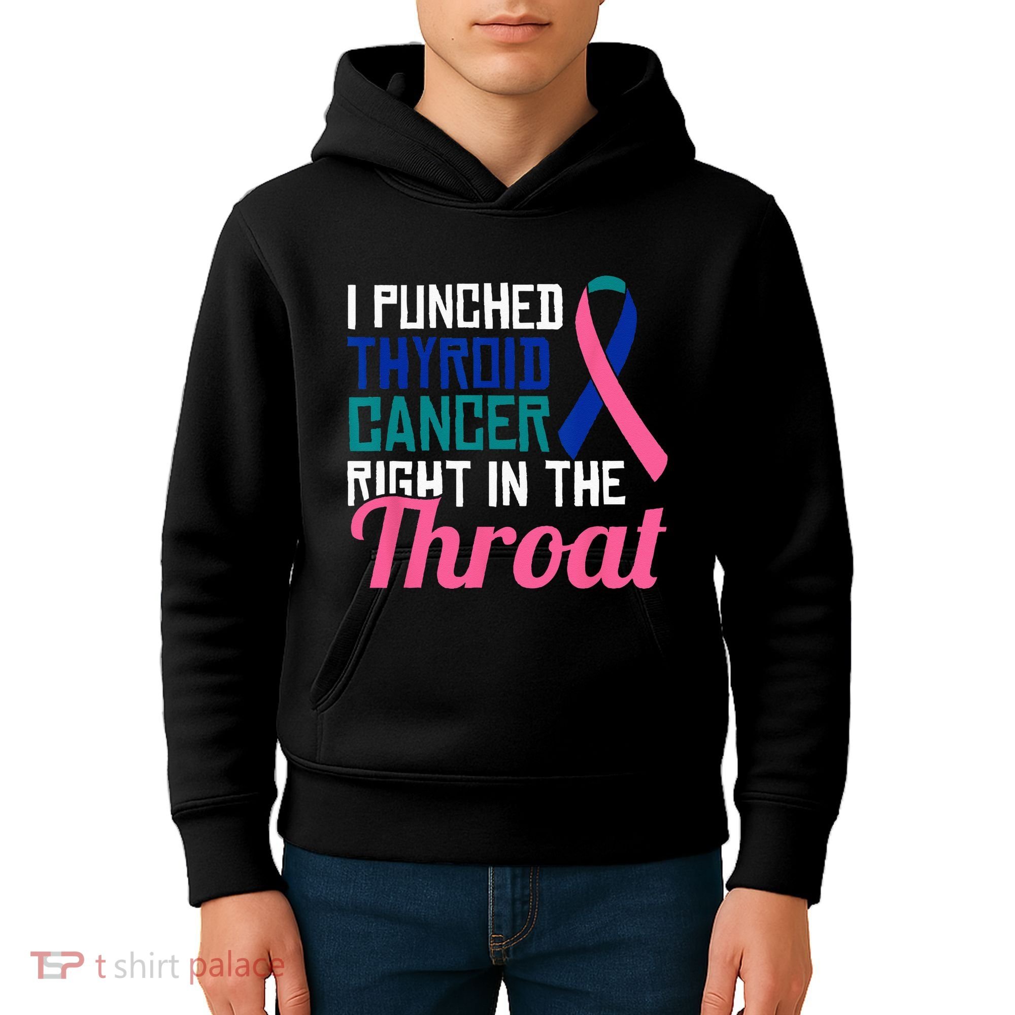 I Punched Thyroid Cancer Right In The Throat Awareness Funny Kids Hoodie