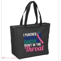 I Punched Thyroid Cancer Right In The Throat Awareness Funny Tote Bag thumb 2