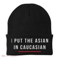 I Put The Asian In Caucasian Funny Gift Beanie thumb 0