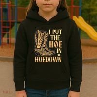 I Put The Hoe In Hoedown Funny Country Kids Hoodie thumb 3