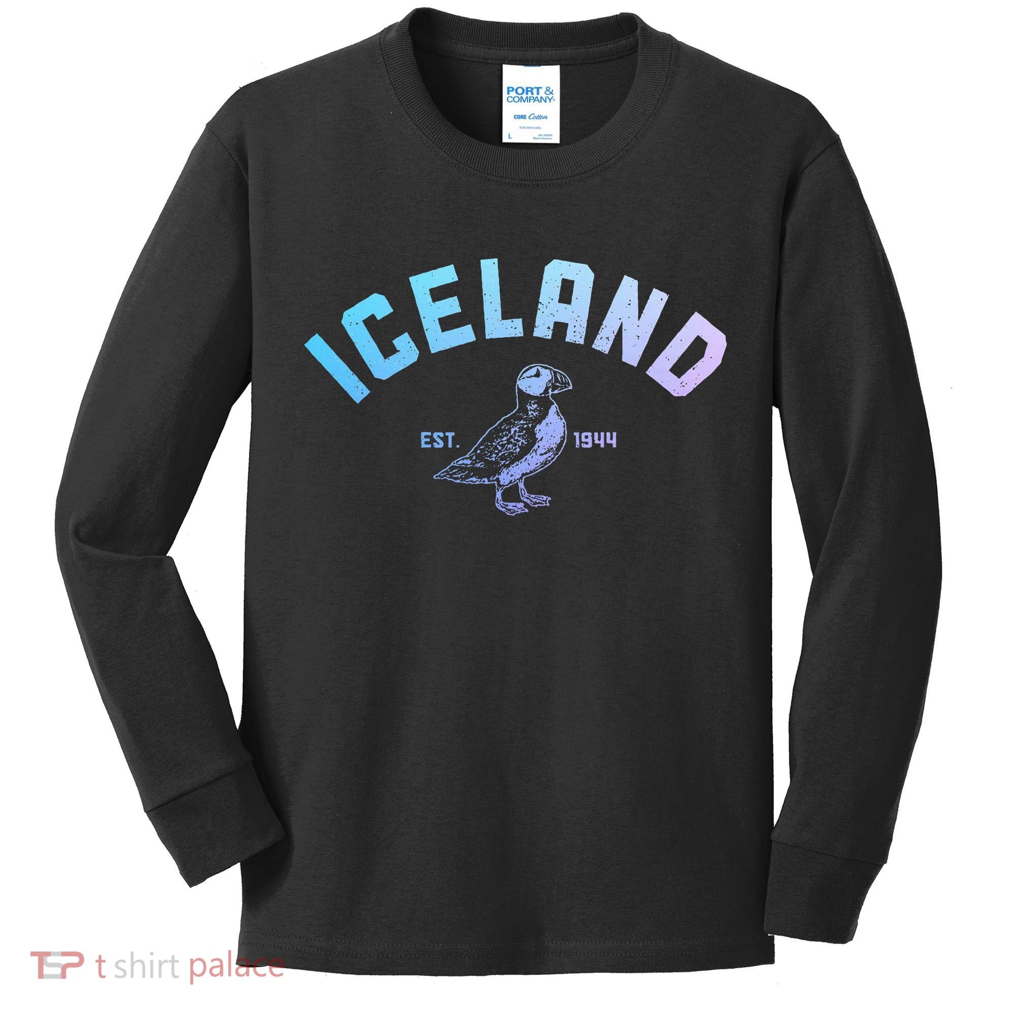 Iceland Puffin Vintage Icelandic Souvenir Kids Long Sleeve Shirt