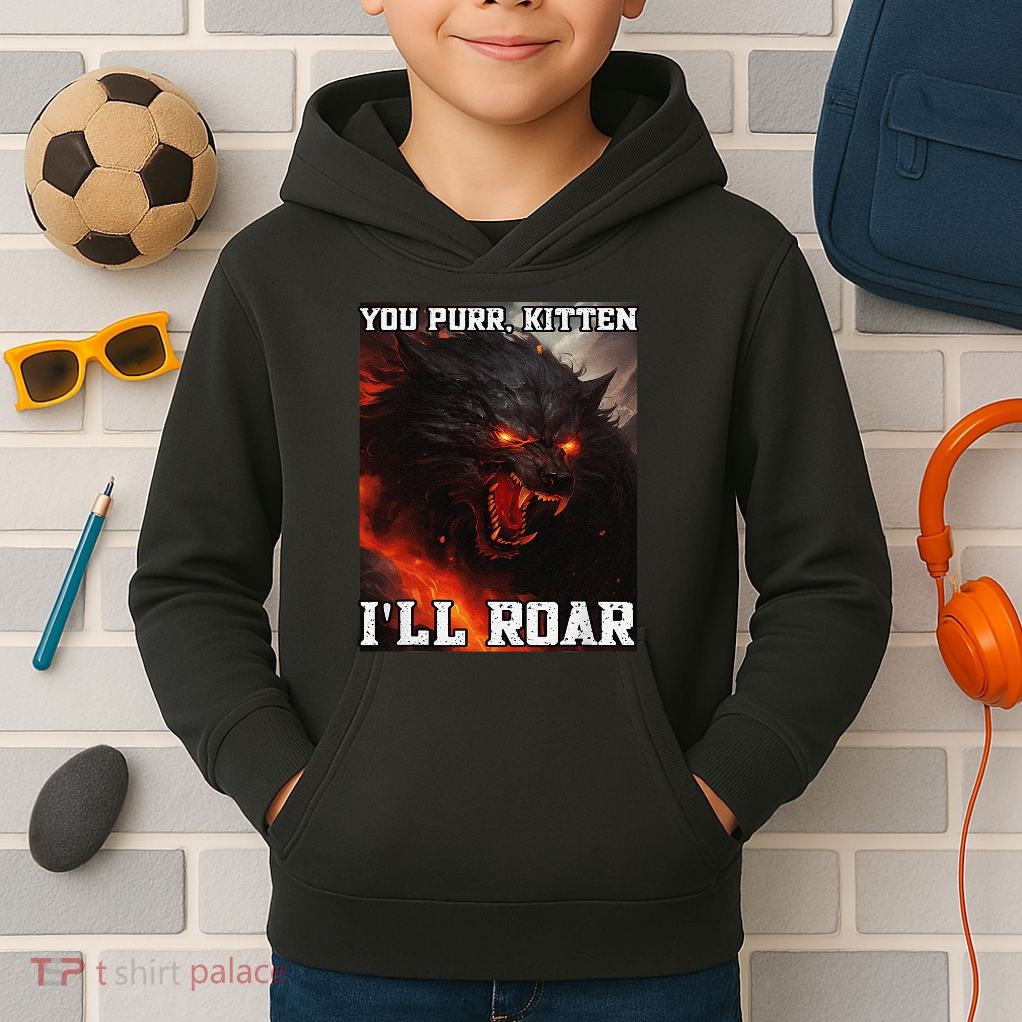 ILl Protect You Kitten No Matter What Funny Alpha Wolf Meme Kids Hoodie