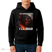 ILl Protect You Kitten No Matter What Funny Alpha Wolf Meme Kids Hoodie thumb 4