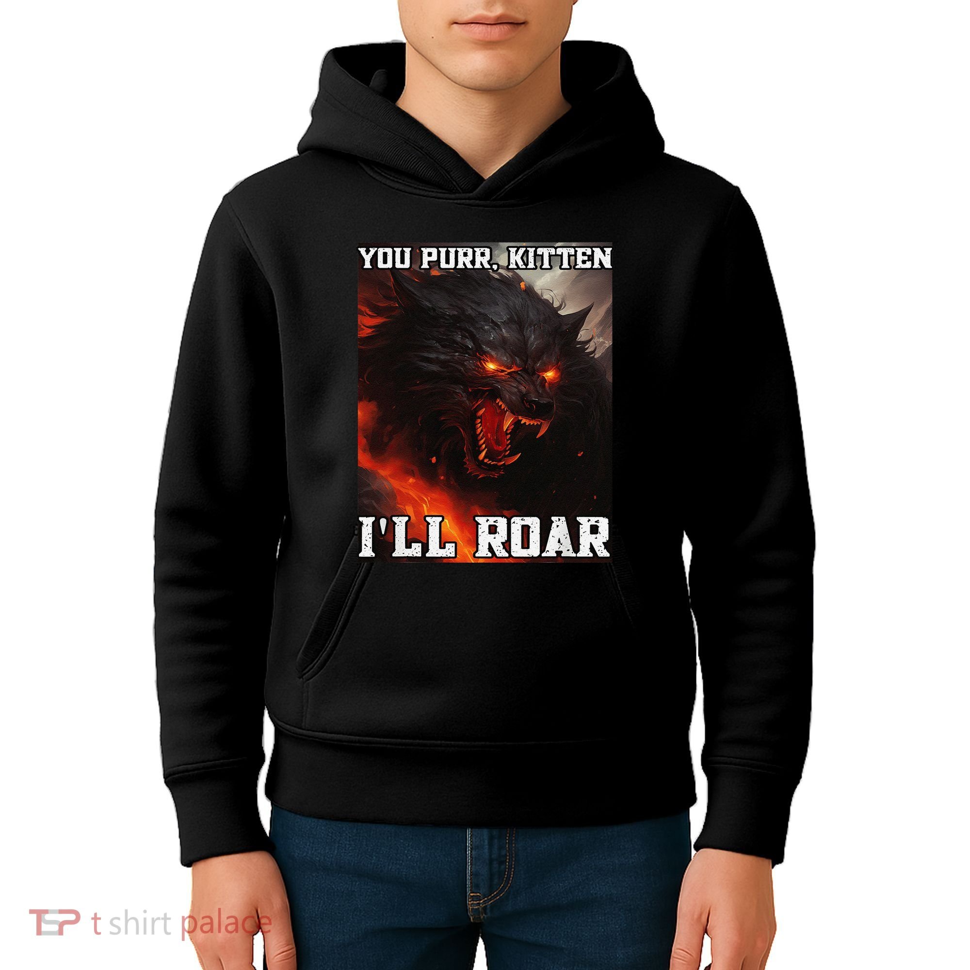 ILl Protect You Kitten No Matter What Funny Alpha Wolf Meme Kids Hoodie