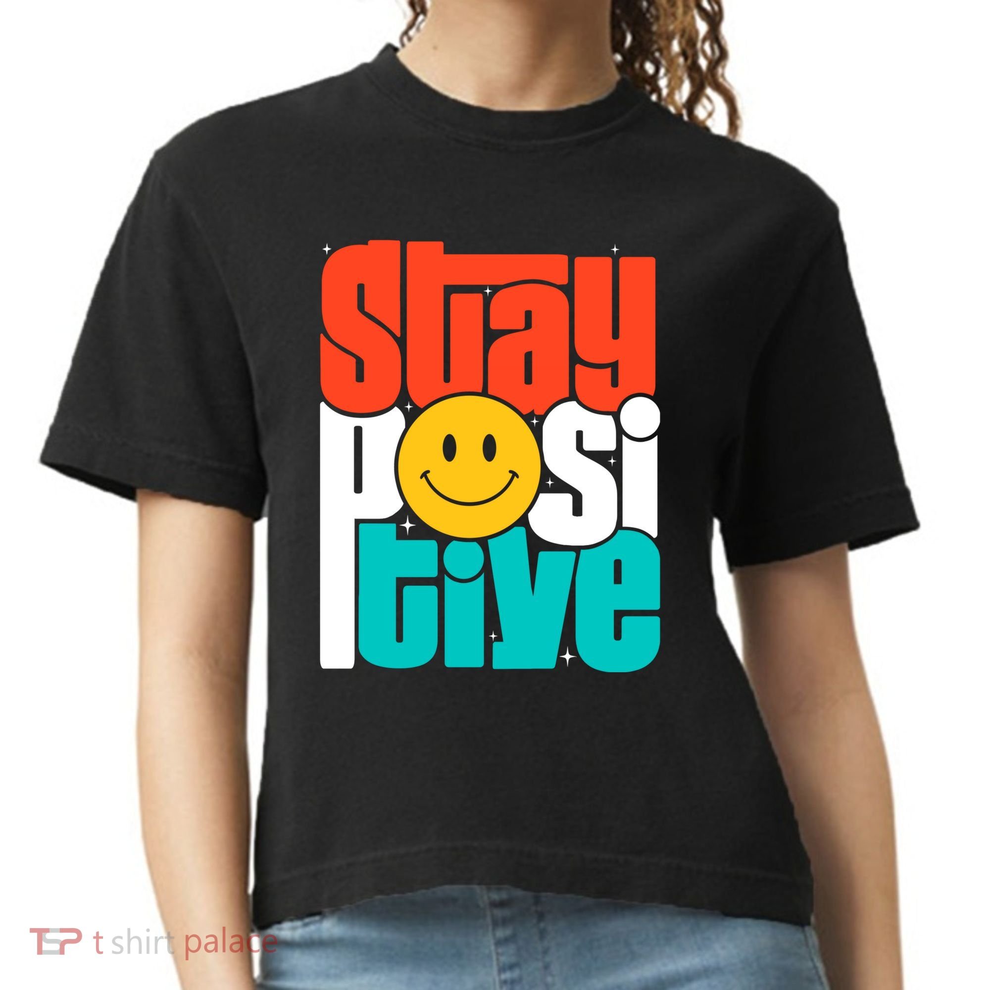 Inspirational Quote Stay Positive Yellow Smily Face Comfort Colors Boxy T-Shirt