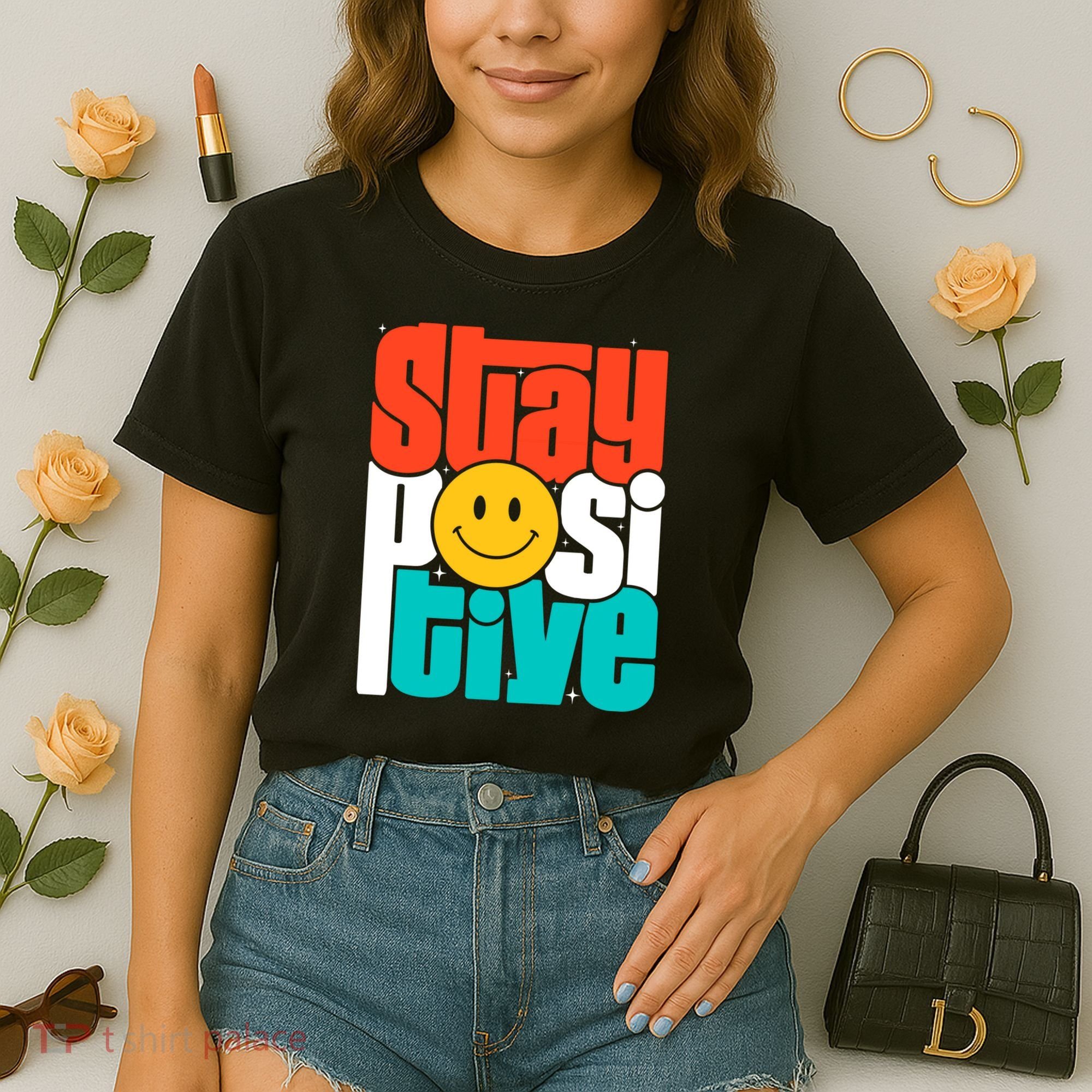 Inspirational Quote Stay Positive Yellow Smily Face Comfort Colors Boxy T-Shirt